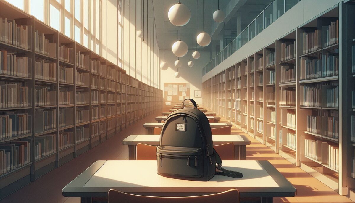 図書館の席取りのために置かれているリュックサック