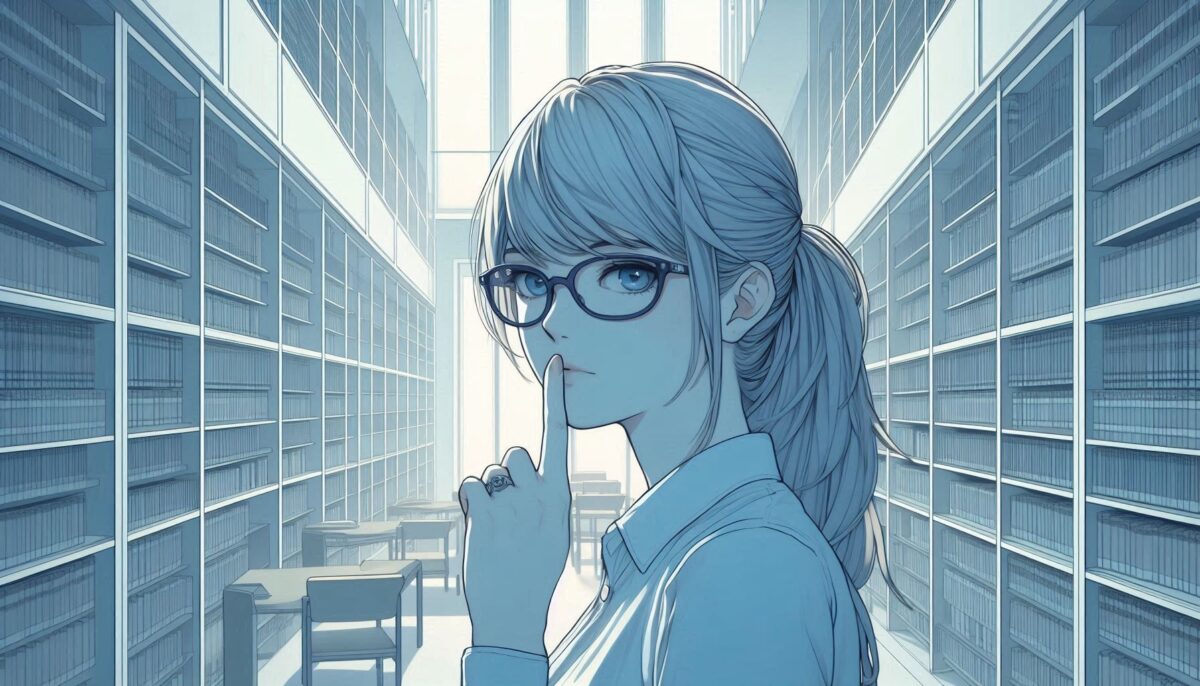 図書館で静かにするよう注意する女性司書