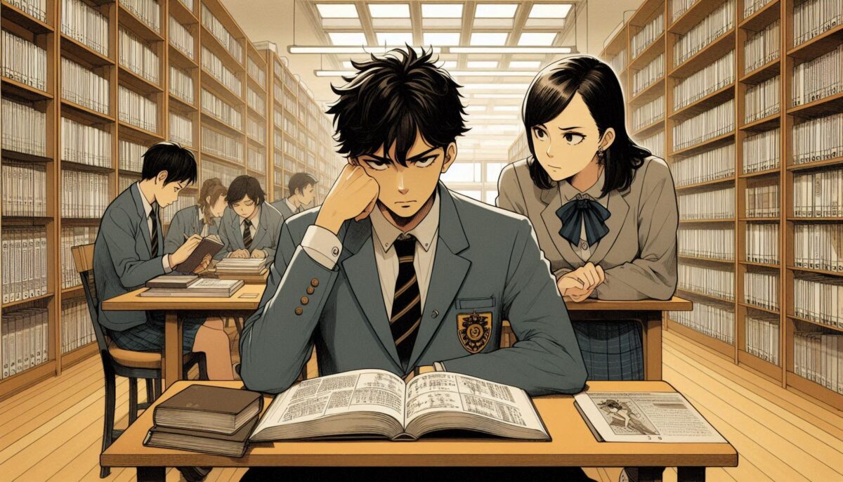 女性司書に注意される勉強していた男子高校生